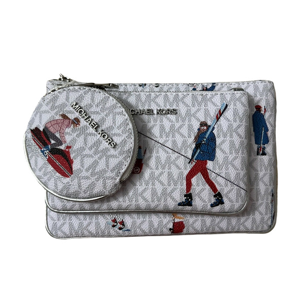 Michael Kors JET SET GIRLS Wristlet Trio Makeup Bags Wallet Case White/Multi - Picture 4 of 11